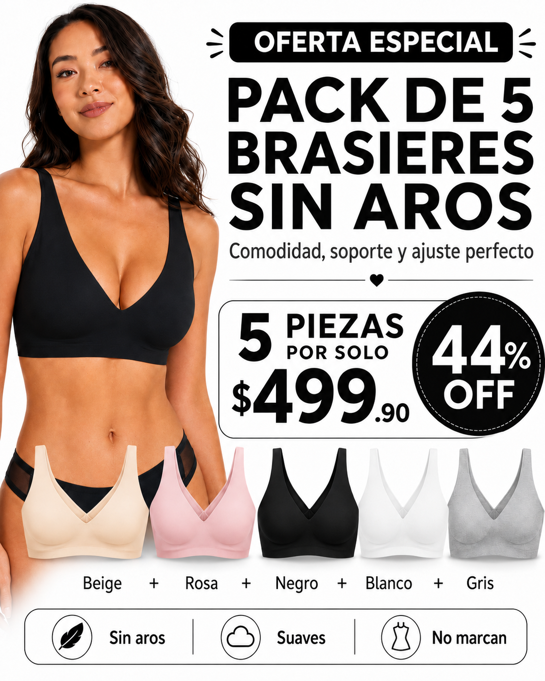 Pack 5 Brasieres Sin Aros BellaForma
